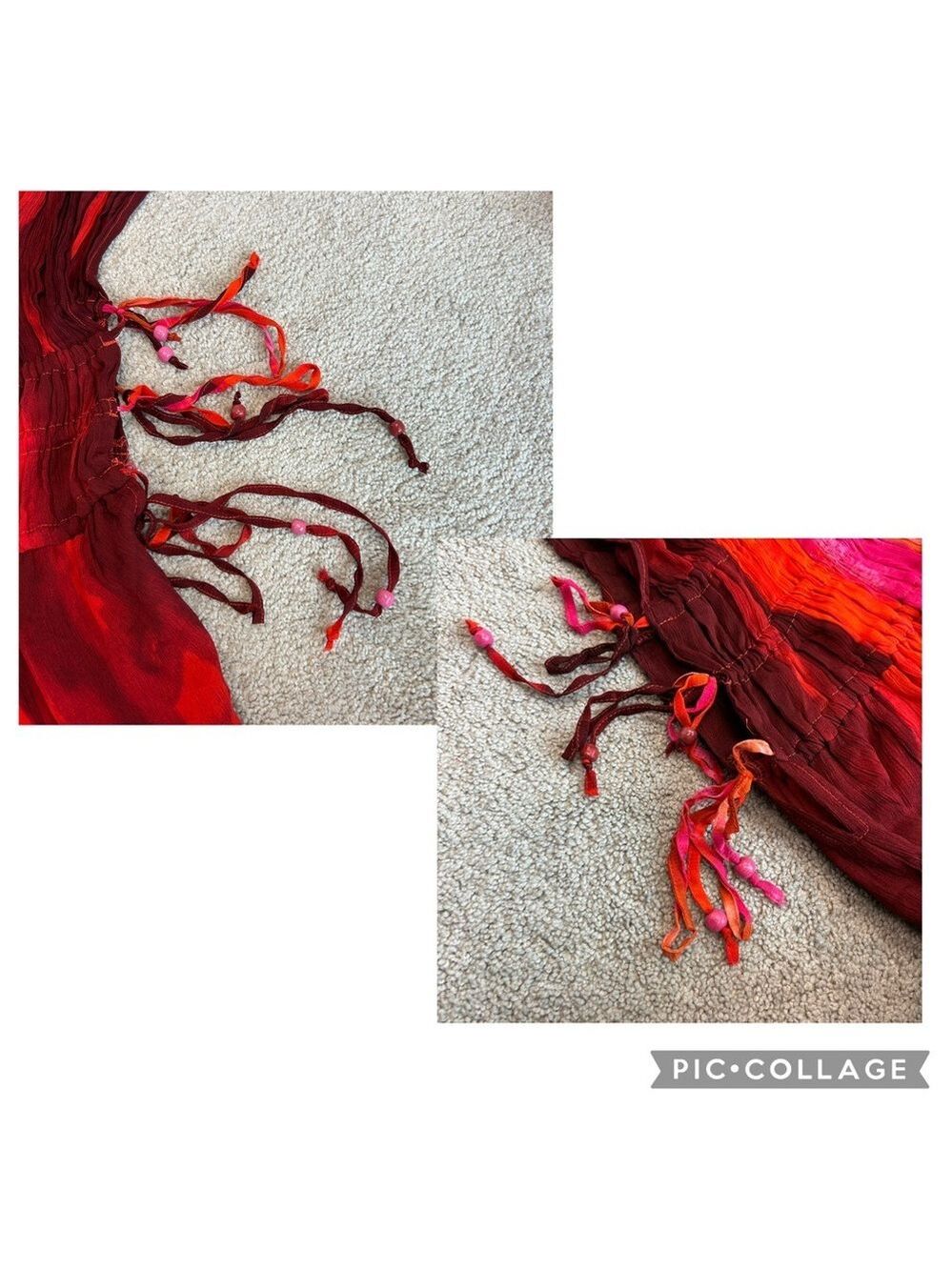 Zara red pink tie-dye BoHo V-neck midi dress Sz M tropical beach vacation NWOT - Picture 15 of 16